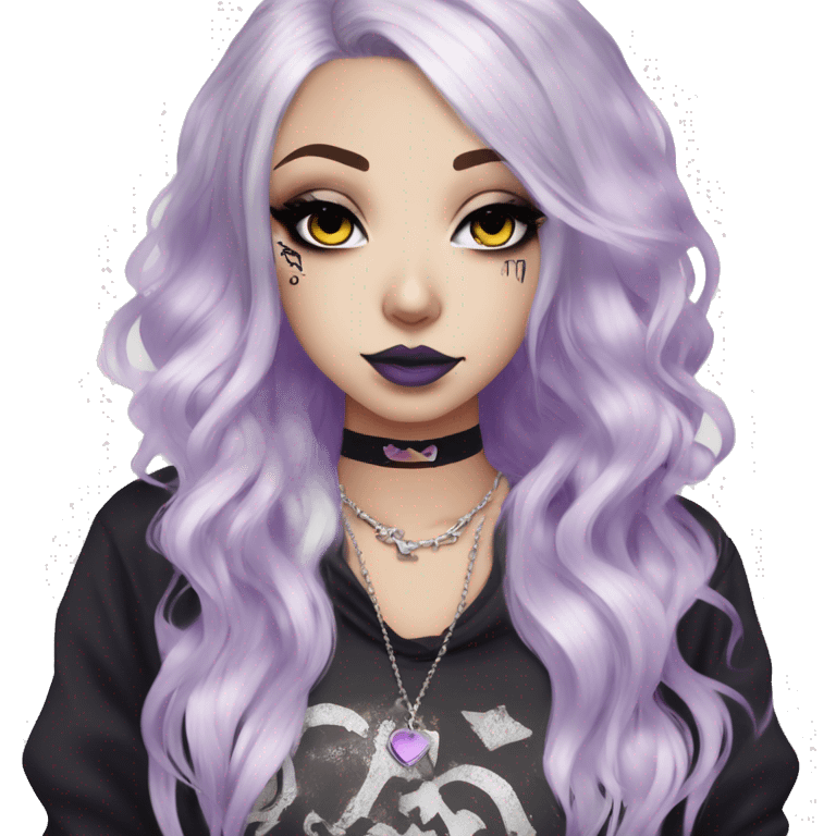 hime gyaru girl, long platinum blonde and purple hair, tattoos, dark makeup, goth grunge clothes emoji