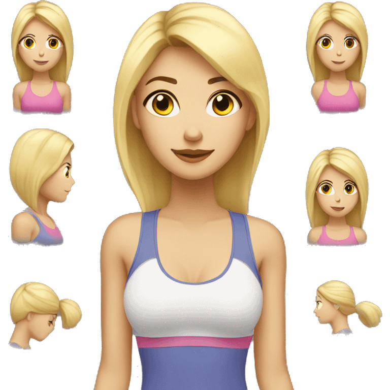 a blonde woman with black eyes doing physical exercises with straight hair emoji