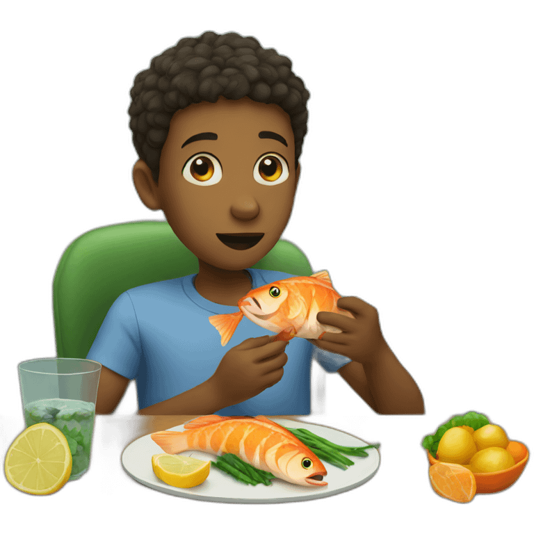 Boy eating fish emoji