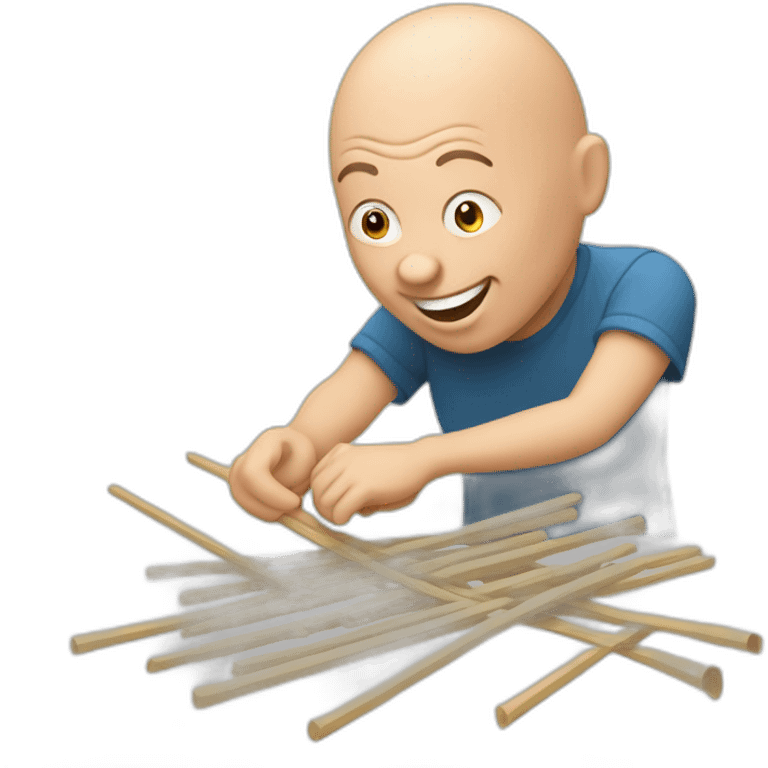 an happy bald man playing pick-up-sticks emoji