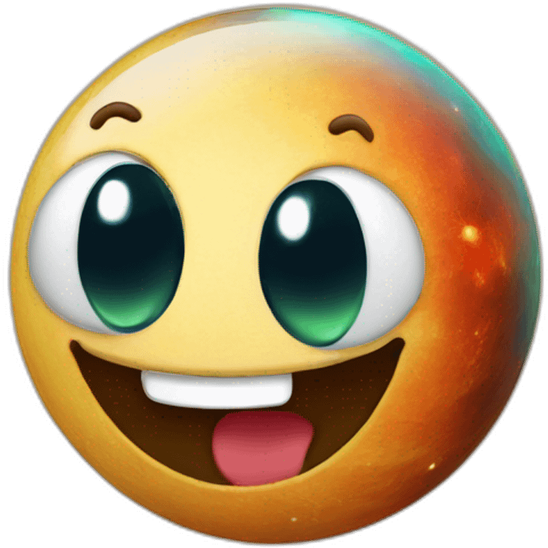 planet with a happy face and silly eyes emoji