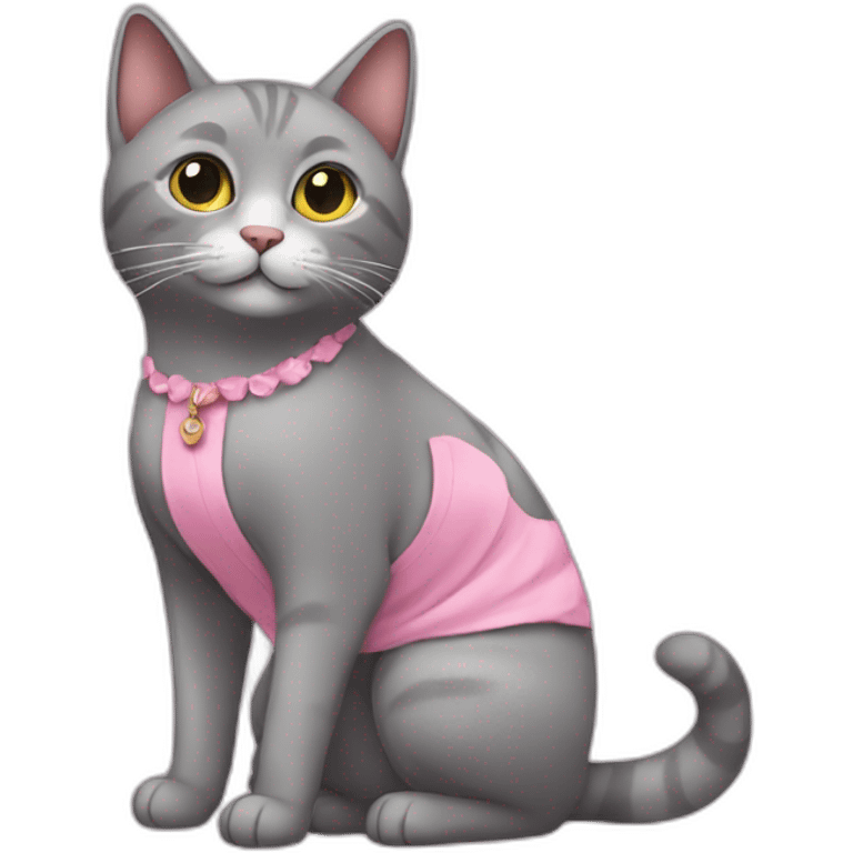 grey cat in pink dress emoji