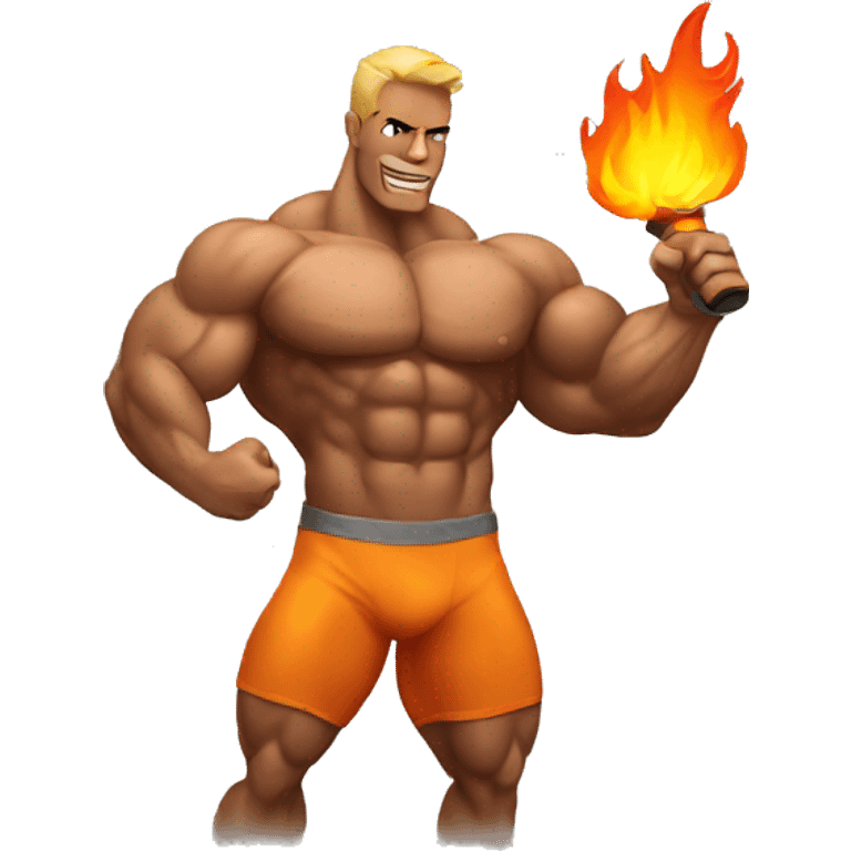 Bodybuilder holding fire emoji