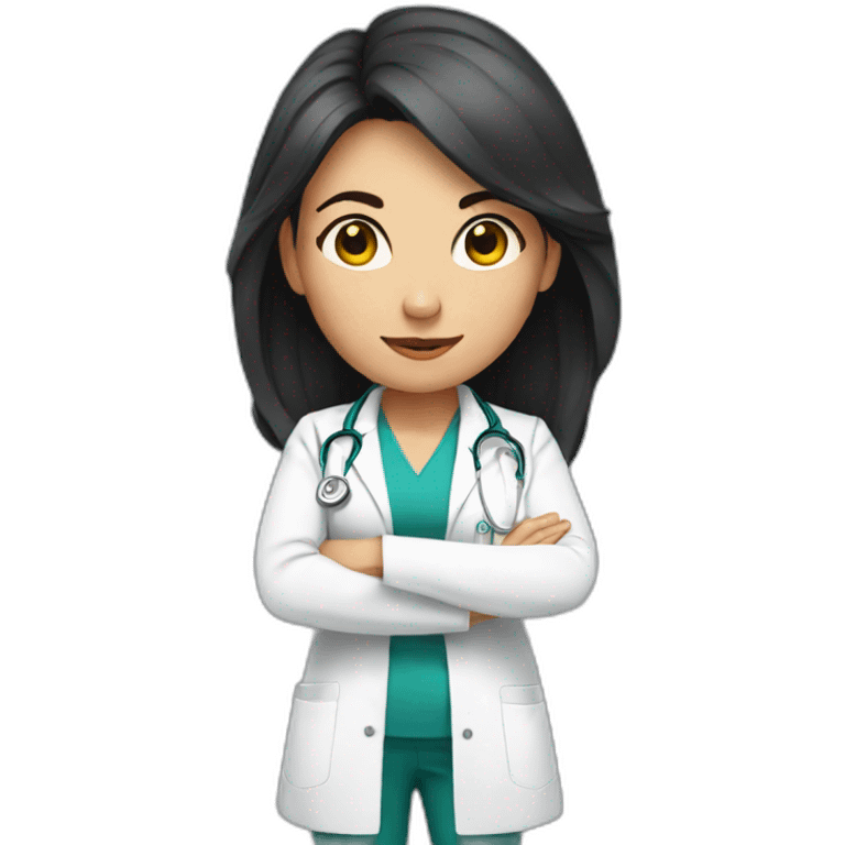 female doctor with dark long hair doing squat exercise emoji