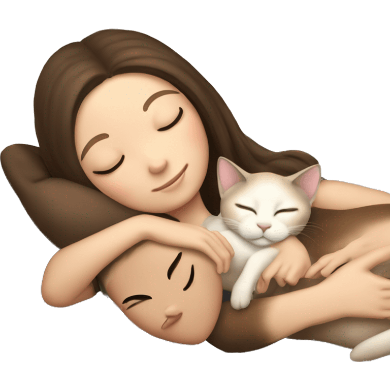 Siamese kitty sleeping on brunette white girl's lap emoji