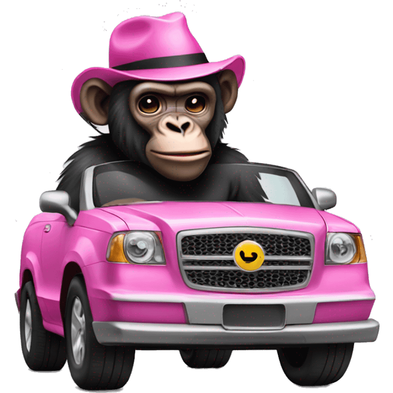 Pink gorilla in black convertible smoking emoji