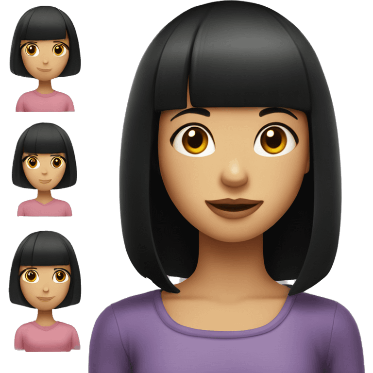 young girl, black bob haircut with bangs, fair skin emoji