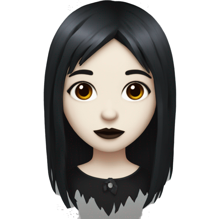 goth girl that has pale white skin and Long Dark Red hair and has fringe bangs emoji