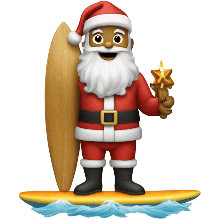 Santa on surfboard holding a menorah emoji