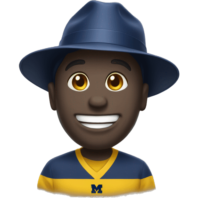 Happy emoji wearing University of Michigan hat emoji