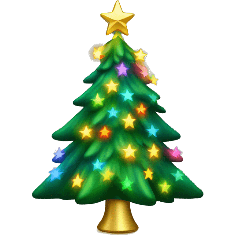 Green Christmas tree with rainbow lights and gold star on top emoji