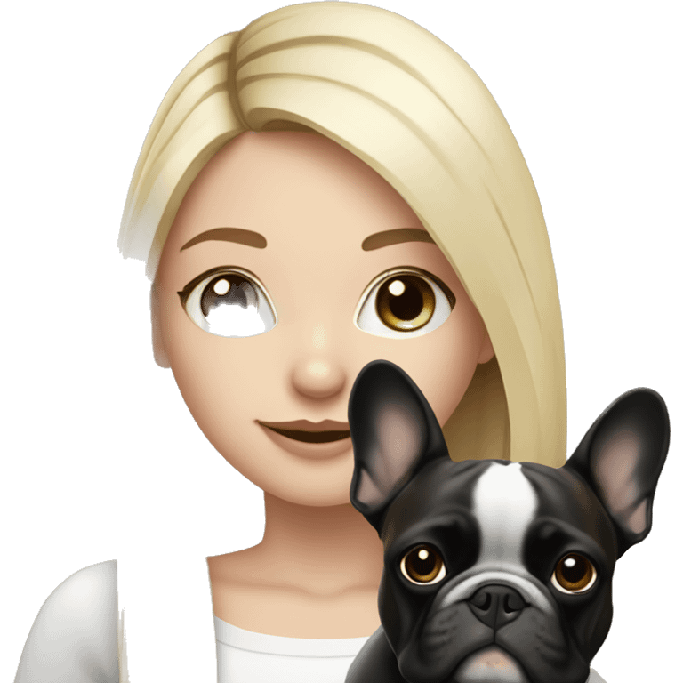 Long hair Blonde girl with black/white French bulldog emoji