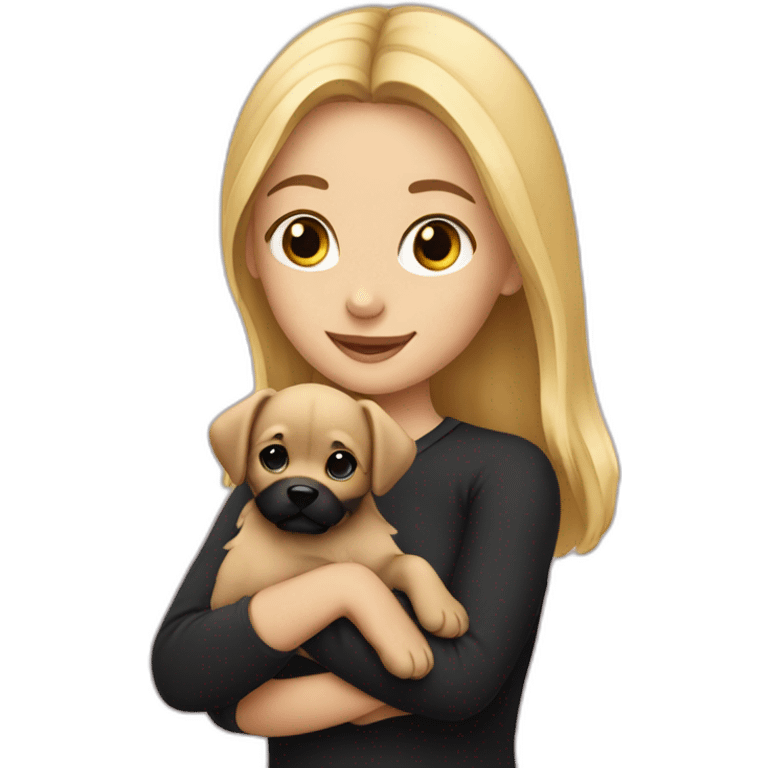 blonde girl holding black puppy emoji