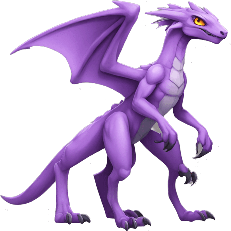 Mauve-violet-colored anthro genesect-raptor-dragonkin-scalie-sona-Fakémon-hybrid with a mane on head and back full body emoji