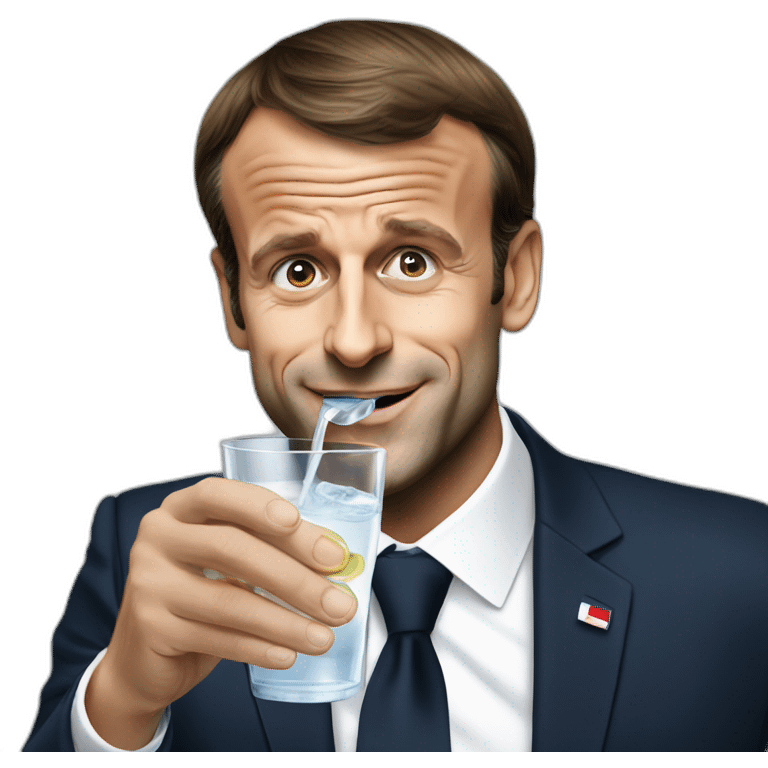 Emmanuel Macron drinking a glass of water emoji