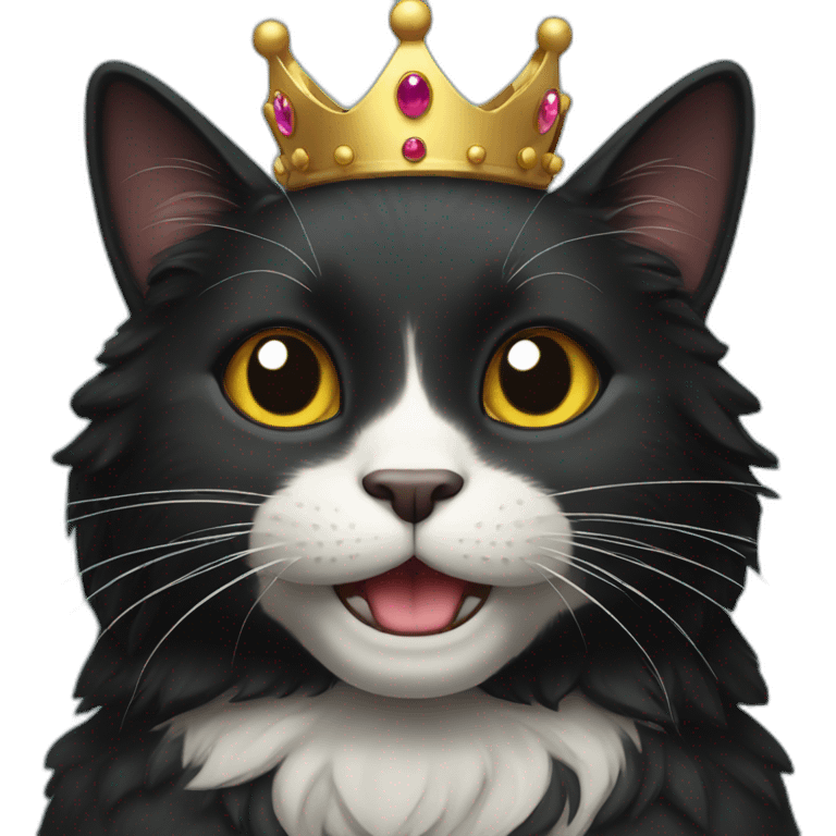 Black happy cat with crown emoji