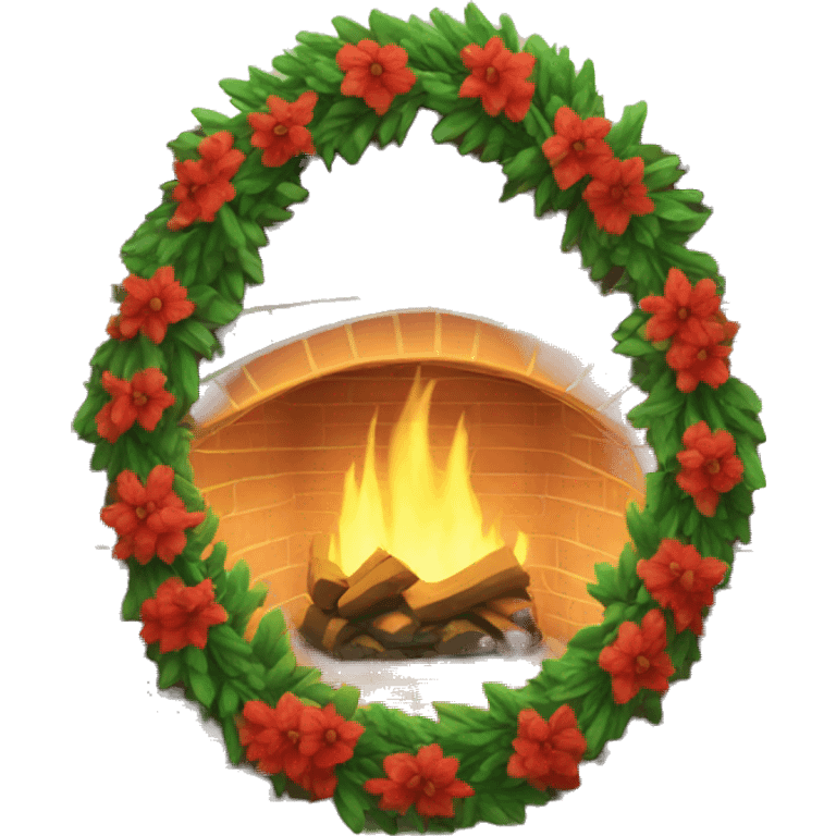 Brick Fireplace with wreath  emoji