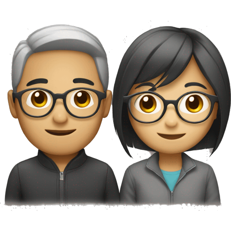 Asian couple boy with glasses  emoji