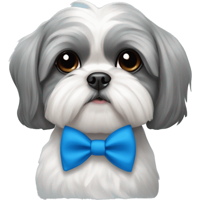 Grey and white shih tzu with blue bow tie  emoji