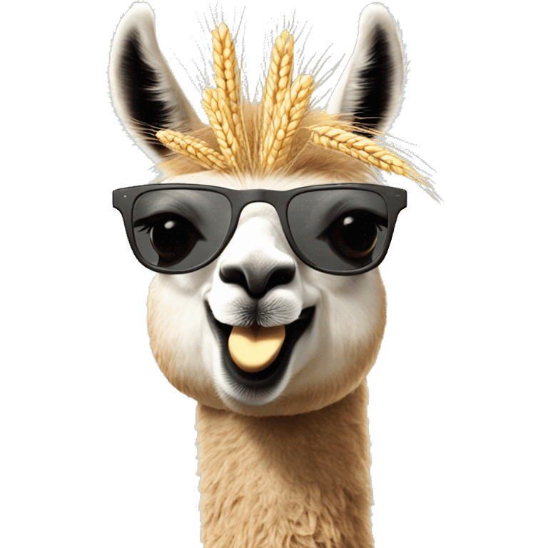 Llama With sunglasses and wheat in its mouth￼ emoji