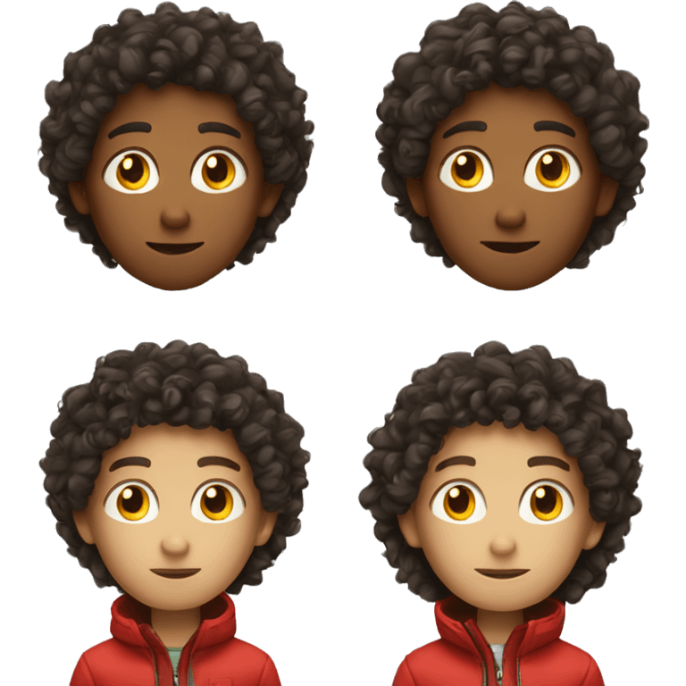 brunette curly boy in red jacket  emoji