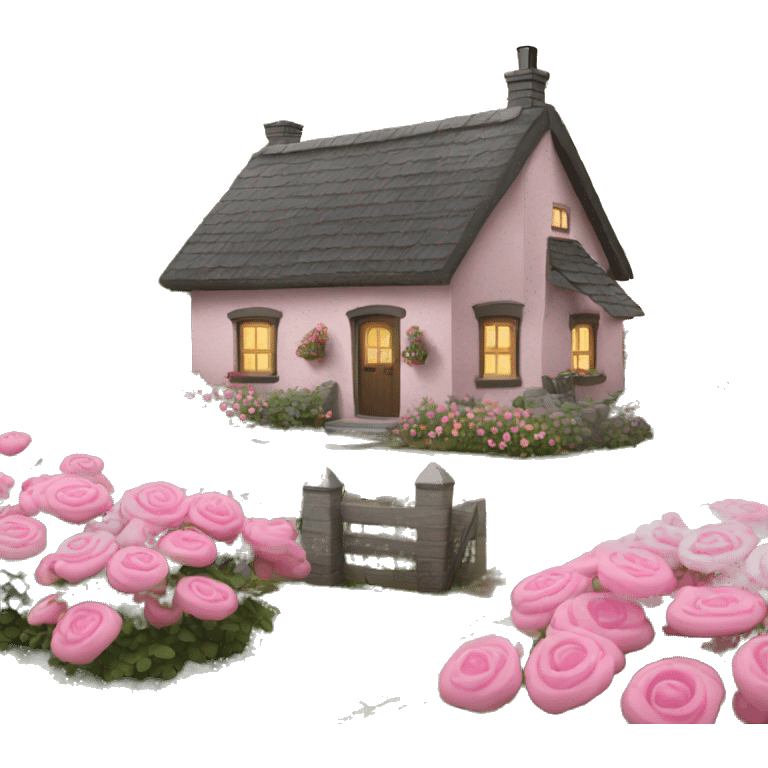 cottage with pink flowers emoji