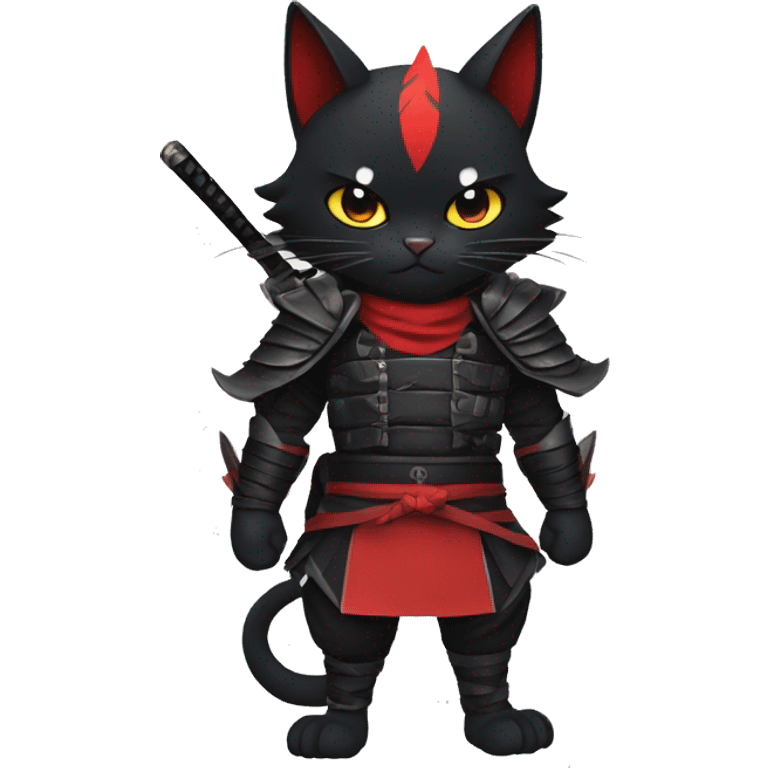 Cool Edgy Samurai Litten-Nargacuga-Cat with black bat-wing-ears with a red harness full body emoji