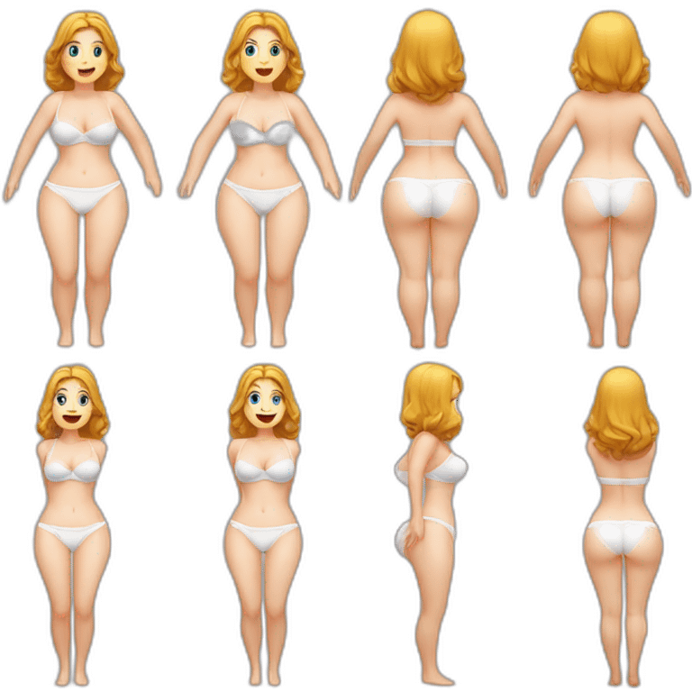 Full body Caucasian curvy beauty white panties back and front views emoji