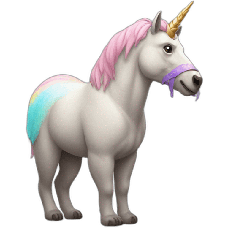 a bear with horse body wearing a unicorn horn emoji