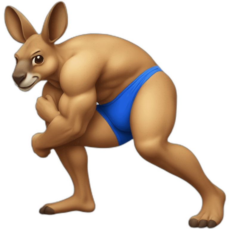 Body builder adult kangaroo blue coloured body punching in left side emoji