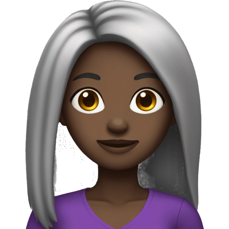 black girl with open long hairs and  purple outfit emoji