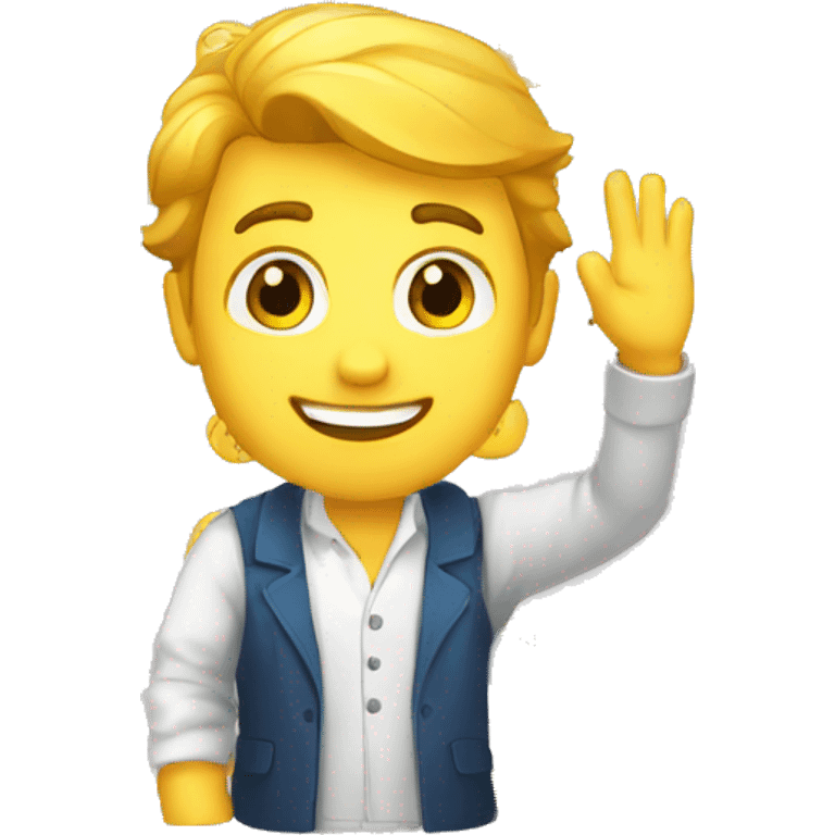 European handsome developer waving hello hand emoji