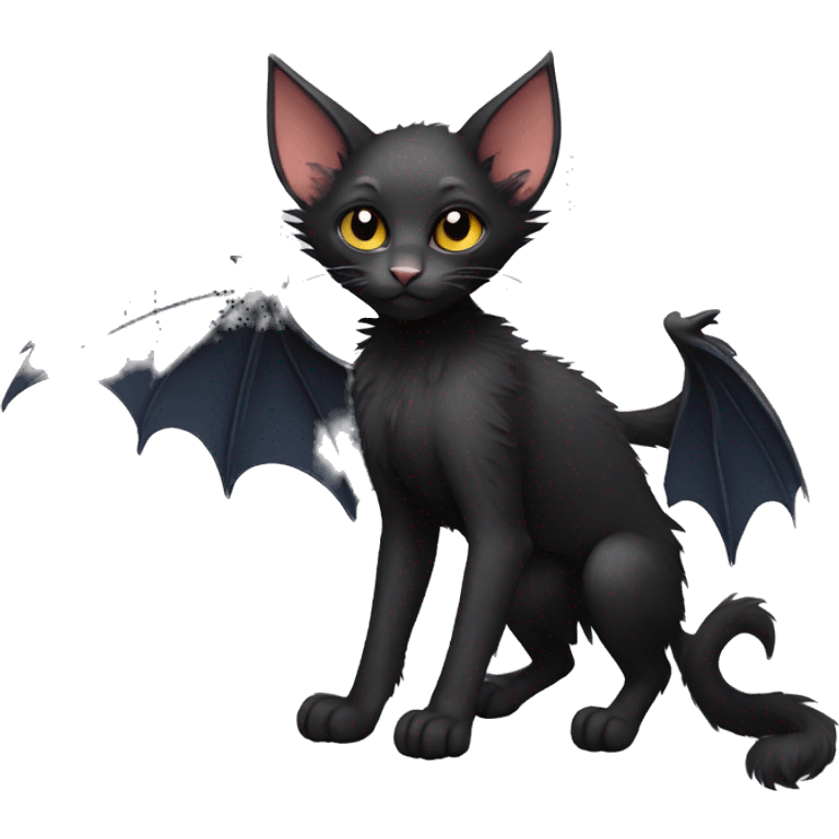 Black Lykoi cat with bat wings full body emoji