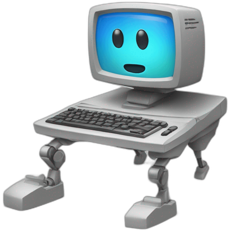 Anthropomorphic computer with arms and legs doing something random emoji