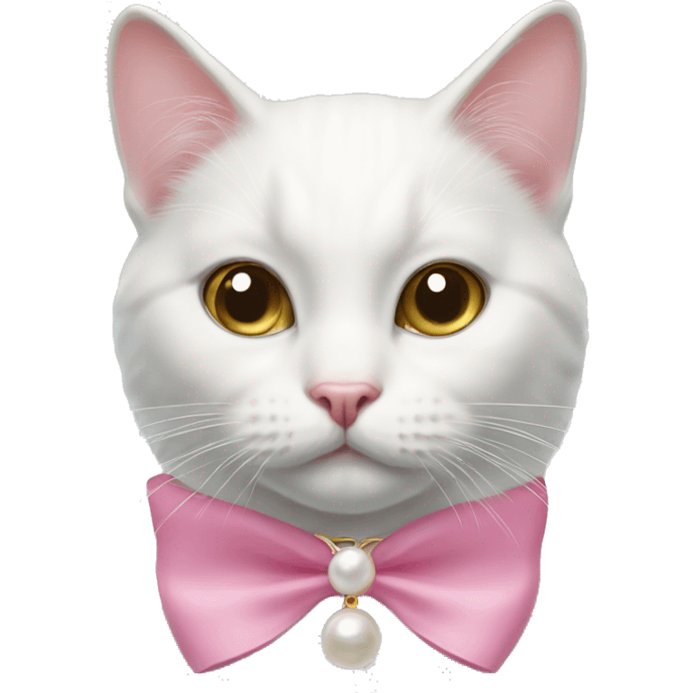 white cat with pearl collar with pink bow emoji