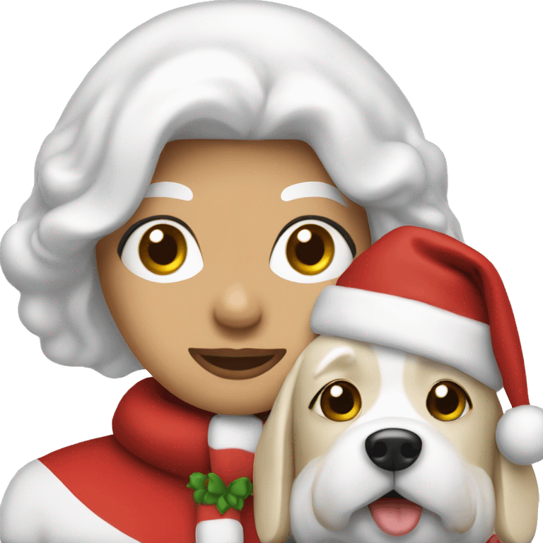 Mrs santa with white dog emoji