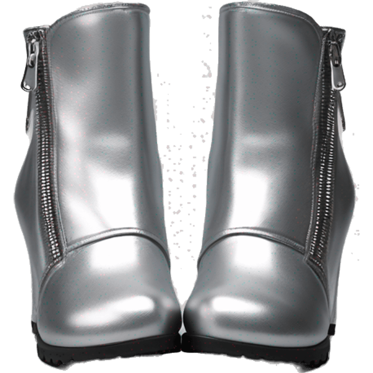 Realistic isolated pair of silver front view silver zip up ankle bootie boots. emoji