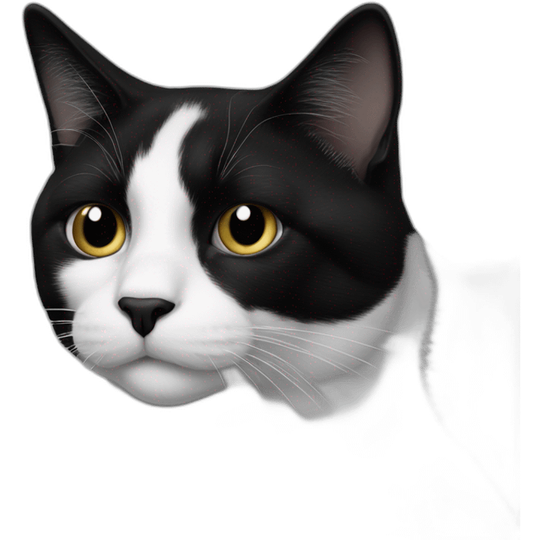 a black and white cat, black on half of the face but with black near ears. The rest is white, his name is oreo.in a part has more black than in the other  emoji