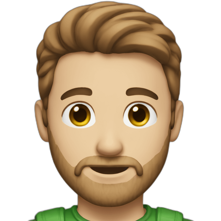 A guy with a light beard and green eyes and brown hair emoji