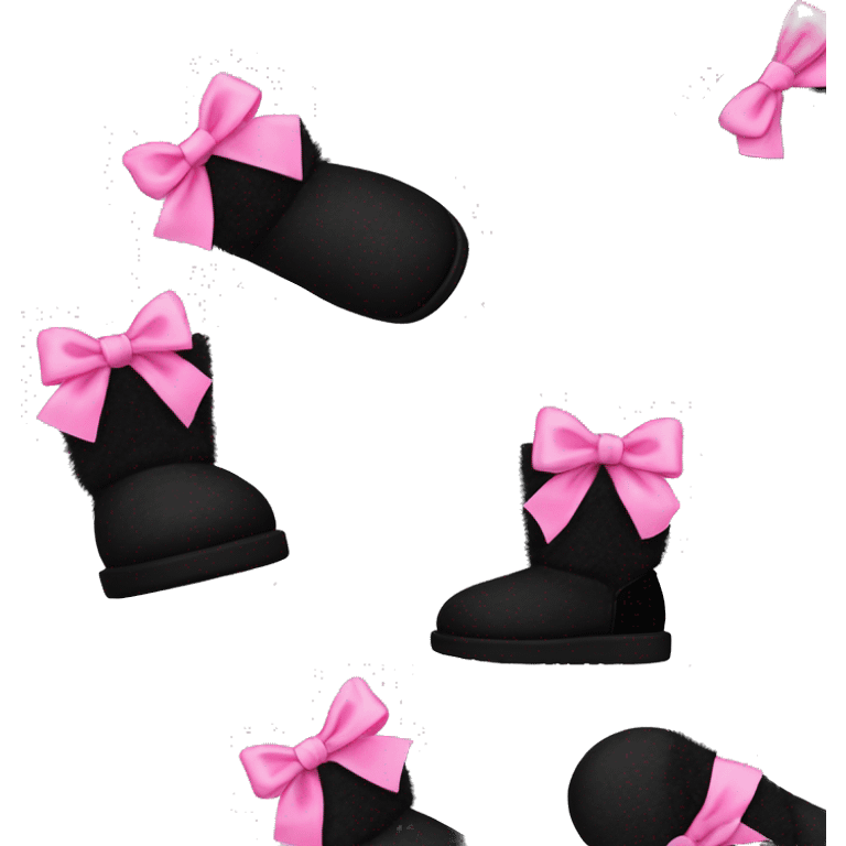 Realistic black Ugg fur boots with pink ribbon bows isolated.  emoji