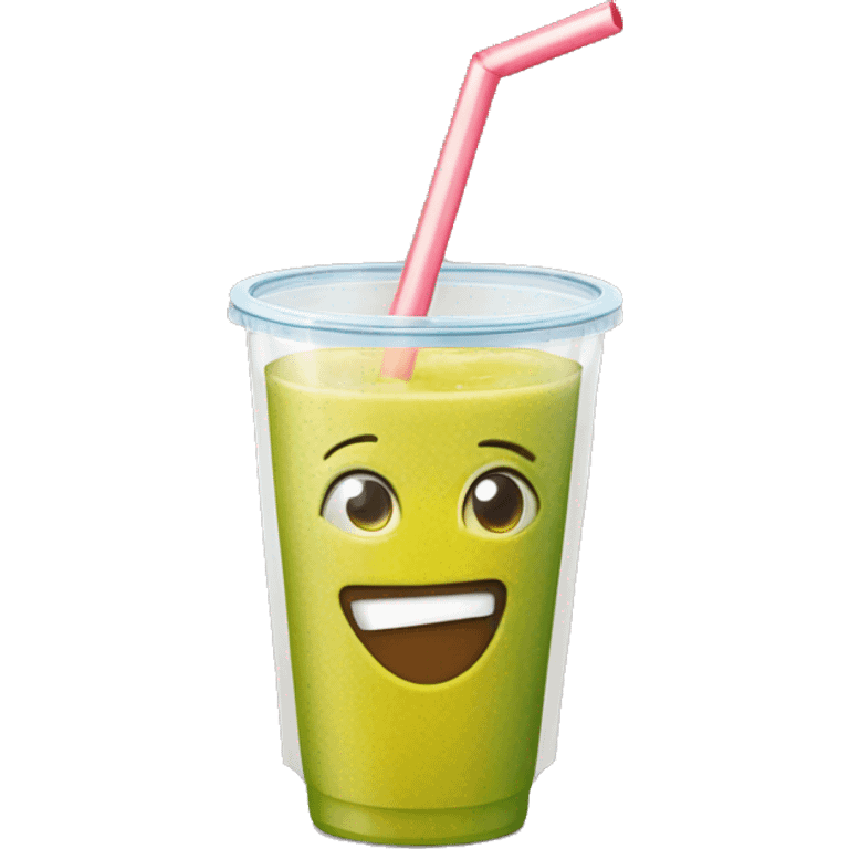 Realistic juice in plastic take away cup with straw. emoji