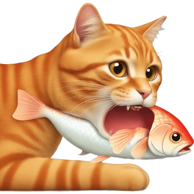 A red cat that eats a fish emoji