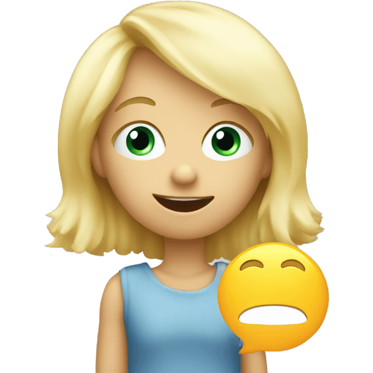 talking blond child with speech bubble near emoji