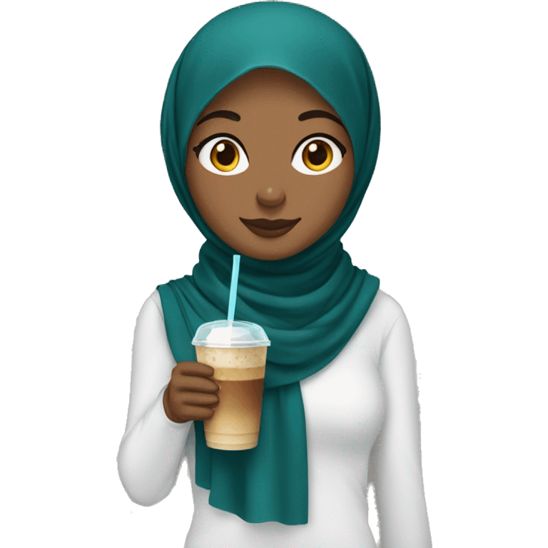 Hijab girl drinking ice coffee  emoji