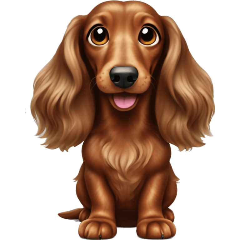 cheerful long-haired brown marble dachshund in full height on the side emoji