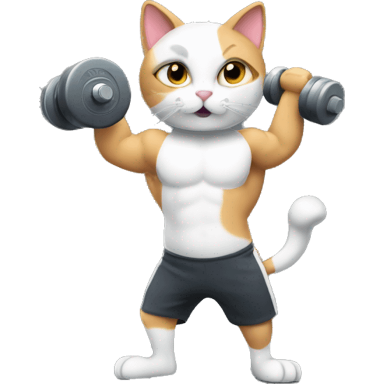 a fitness cat holding a dumbbell emoji