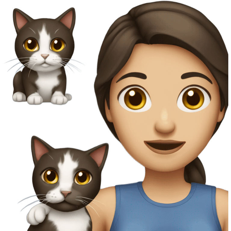 Dark brown haired woman with cat emoji