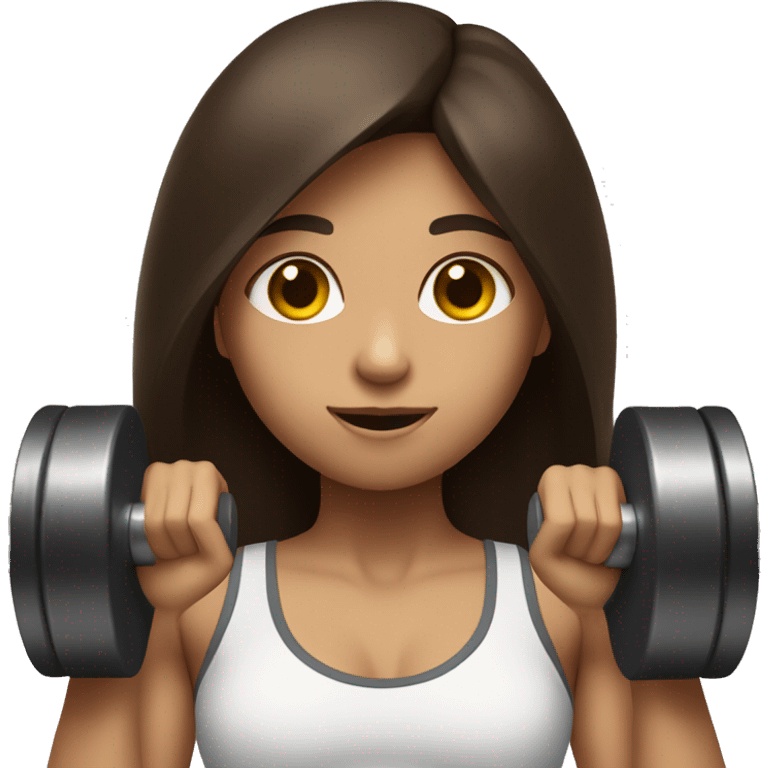 girl with long dark brown hair lifting weights emoji