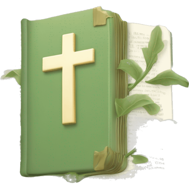 Open Light Sage green holy Bible with a light coloured gardens coming from the sides of the Bible  emoji