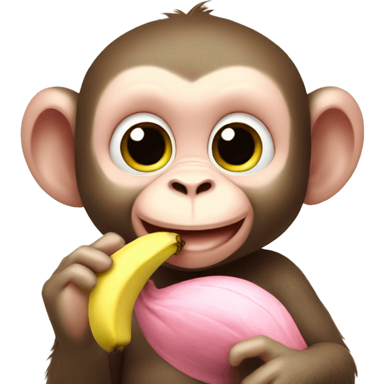 Pink baby monkey eating a banana emoji